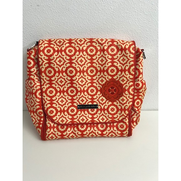 Petunia Pickle Bottom Handbags - Petunia Pickle Bottom Boxy Backpack Diaper Bag Red Cream Geometric Tile Print
